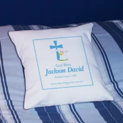 Blue God Bless Throw Pillow 5 Blue God Bless Throw Pillow -JDAN Gifts Shop boybaptizedpillow